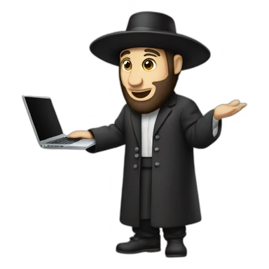 Hasidic Jew holding a MacBook sticker