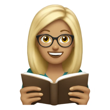 a blonde, 40 year old librarian, reading a book with an iced coffee sticker