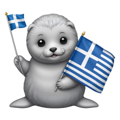 Baby seal holding Greek flag sticker