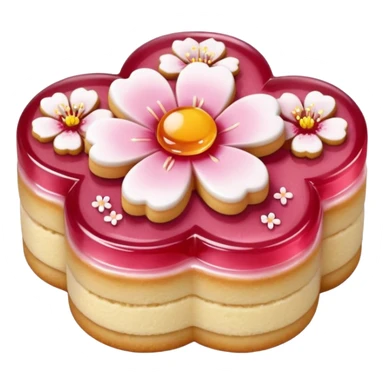 Realistic shortbread cookie in the shape of a cherry blossom with pale pink color jelly middle filling and sprinkled powder sugar on top. sticker