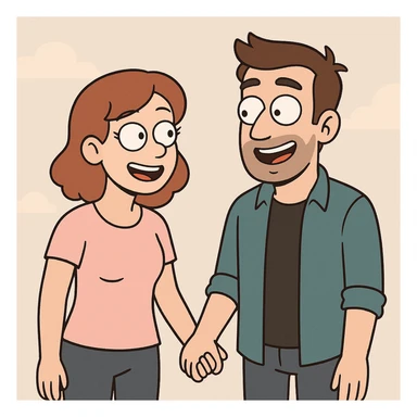 a couple holding hands, modern cartoon style sticker