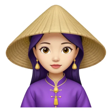 ancient vietnamese girl with conical hat, purple sticker