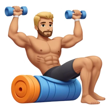 buff guy lying lats down on foam-roller sticker