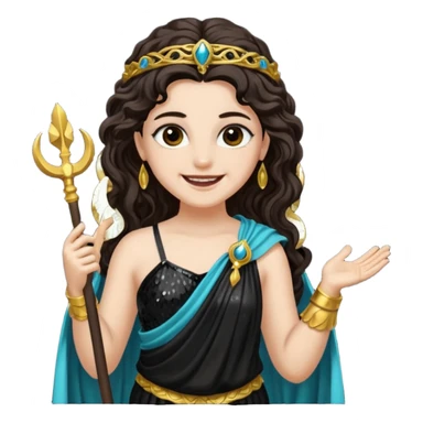 Libera, Goddess of Death from Roman Deities with long dark brown wavy hair, black sequin toga sticker