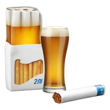 The opened white pack of cigarettes with glass of beer near it sticker
