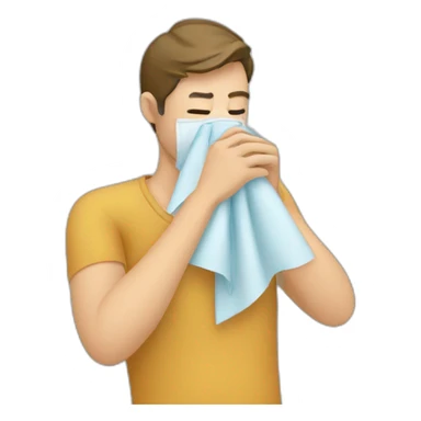 A man is sick and blows his nose into a handkerchief sticker