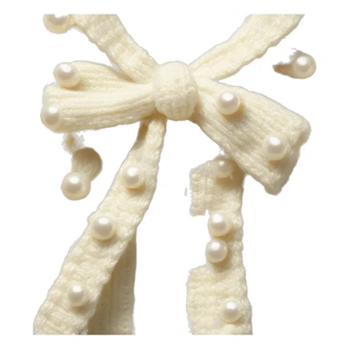 Pearl BOW-DETAIL RIB-KNIT cream CARDIGAN sticker
