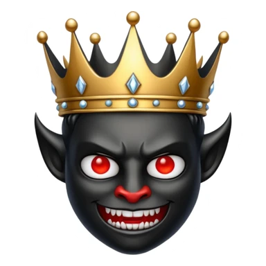 a black, shining crown with a devil face sticker