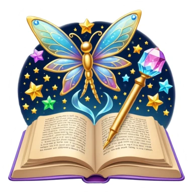 magical fairy tales book with sparkles and a wand sticker