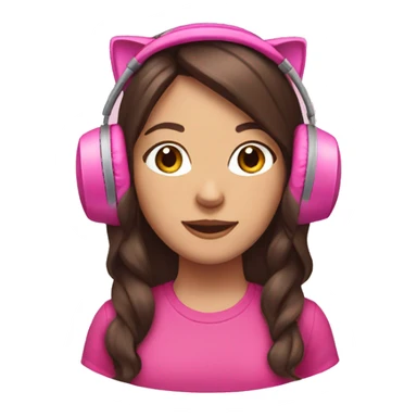 Brunette haired girl wearing pink cat headphones  sticker