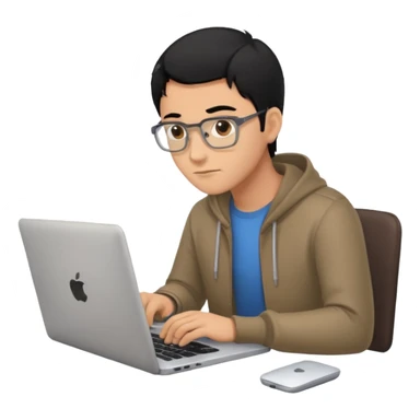 make an emoji of a male black hair developer behind laptop sticker