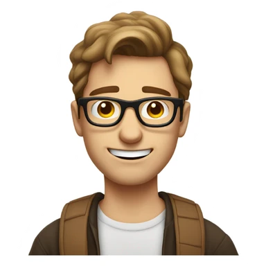 A nerdy white guy with brown hair and glasses making a grimacing awkward face  sticker