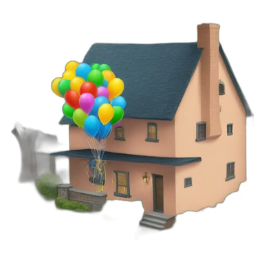 house carried by balloons through the chimney sticker