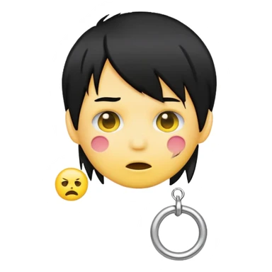 Make be a yellow face emoji being emo so the black hair cut and the ring piercing in the mouth sticker