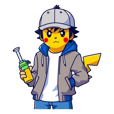 21 yo Handsome Ash Ketchum using a bong with picachu sticker