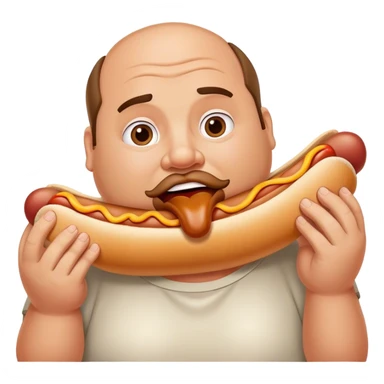 Fat man stuffing hotdog in mouth sticker