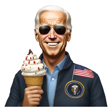 Joe Biden in aviator sunglasses eating ice cream sticker