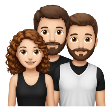 Criar Casal - Homem branco de cabelo liso e olhos marrom, com barba, usando camisa polo preta e mulher de pele branca cabelo cacheado marrom longo e olhos mel, usando uma regata branca, quero ela sorrindo sticker