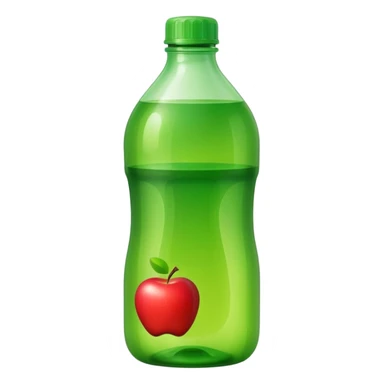 tall plastic bottle with built-in handle and screw cap, partially filled with vibrant-colored liquid (green, blue, or orange), slightly translucent body, smooth curves, clean utilitarian shape, no label, no mop, no surface, closed bottle, apple emoji style, soft lighting, subtle shadows, emoji scale sticker