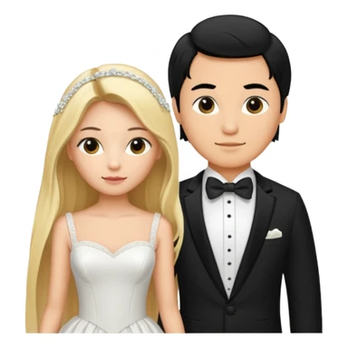 Wedding couple blonde bride long hair and black hair Chinese groom sticker