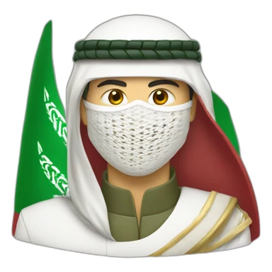 man masked using the red and white the Saudi Arabic shemagh and wearing military clothing sticker