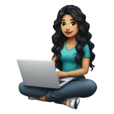 beautiful girl, with tattoos, with long black hair, wavy hair, argentine, with laptop sticker