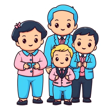 triplet toddlers with two girls in pastel pink clothes on each side and a boy in pastel blue suit in the middle sticker
