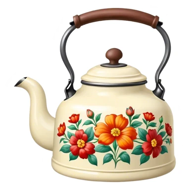 Vintage kettle with flower design sticker