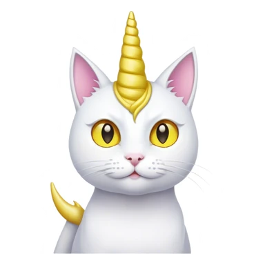 a cat with a yellow unicorn horn and the cat is white sticker