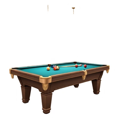 A well-arranged pool table with colorful billiard balls neatly placed, and a cue stick poised to take a shot. The setting is a dimly lit room with a focused atmosphere, highlighting the precision and strategy involved in the game of billiards. sticker