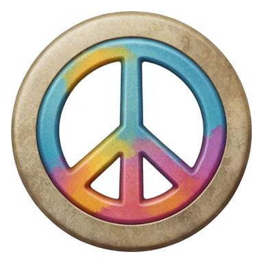 A round hippie colored button with a peace sign in the center sticker