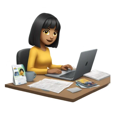 dark-haired girl with bangs working on a laptop (she is a marketer) sticker