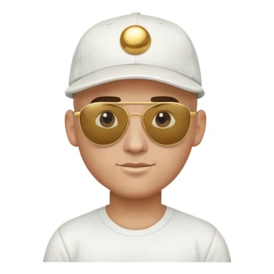 a bald jock wearing a baseball cap in a white T-shirt and round gold sunglasses sticker