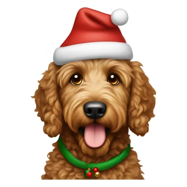 brown golden doodle wearing christmas hat sticker