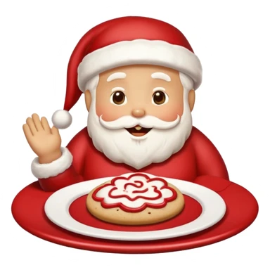 “A cute Christmas-themed Santa cookie, decorated with red and white icing, smiling face, sitting on a small plate, cartoon-style, vibrant colors, festive and cozy mood” sticker