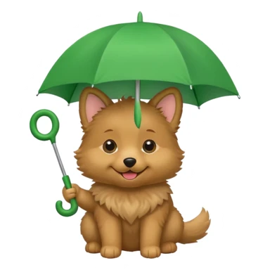 baby dog hold small green umbrella sticker