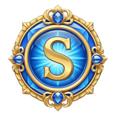 Create a custom emoji badge featuring a stylized letter “S”. Style it after the Challenger rank from League of Legends. Use gold & sapphire blue colors, radiant glow effects, and a majestic, high-prestige frame and elite aura.
 sticker