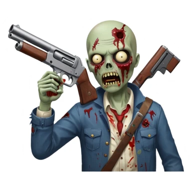 Survivor aiming shotgun at zombie, zombie in front, action pose, blood flying, no background













 sticker
