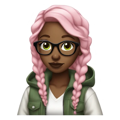nice looking black girl hip hop rapper, autistic, glasses, light pink hair, green eyes sticker