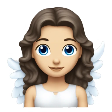 Caucasian brunette angel with long hair, dimples, big blue eyes, halo and wings sticker