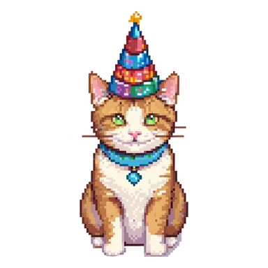 happy cat in a birthday hat sticker