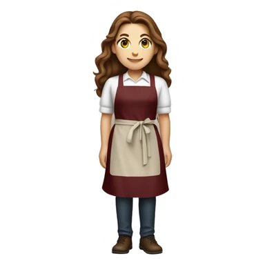 full length white girl with long brown hair wearing maroon apron sticker