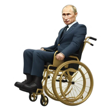 grumpy vladimir putin in gold wheelchair jumping high sticker