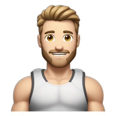 Full height Actively gesturing with hands Pale skinned Fit Man With the biceps and brown hair in dark gray Sleeveless Mike, black oversize sports shorts, watch and white Sneakers sticker