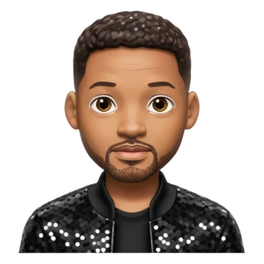 Will Smith with dark brown hair, black sequin outfit sticker