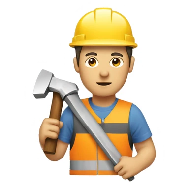 person with hardhat, computer, and hammer sticker