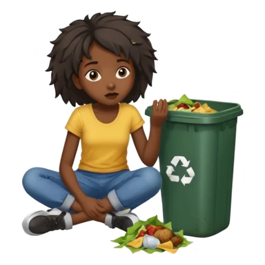 Black girl looking homeless eating food from a trash can on the floor sticker