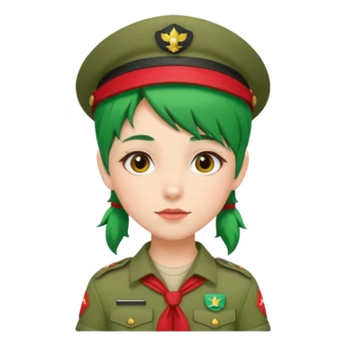 green haired scout girl with red uniform sticker