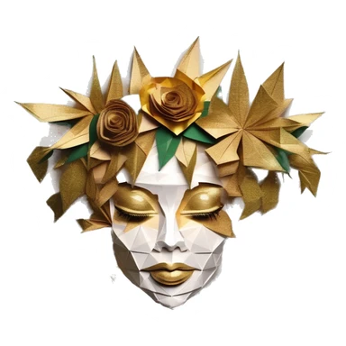  Hemp 420 lady face melting gold tropical made of 420 origami newspaper roses hemp leaves lantern fairy lights burning paper and hemp leaves in hair sticker