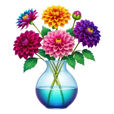 realistic dahlia flowers in a clear vase with clear water sticker